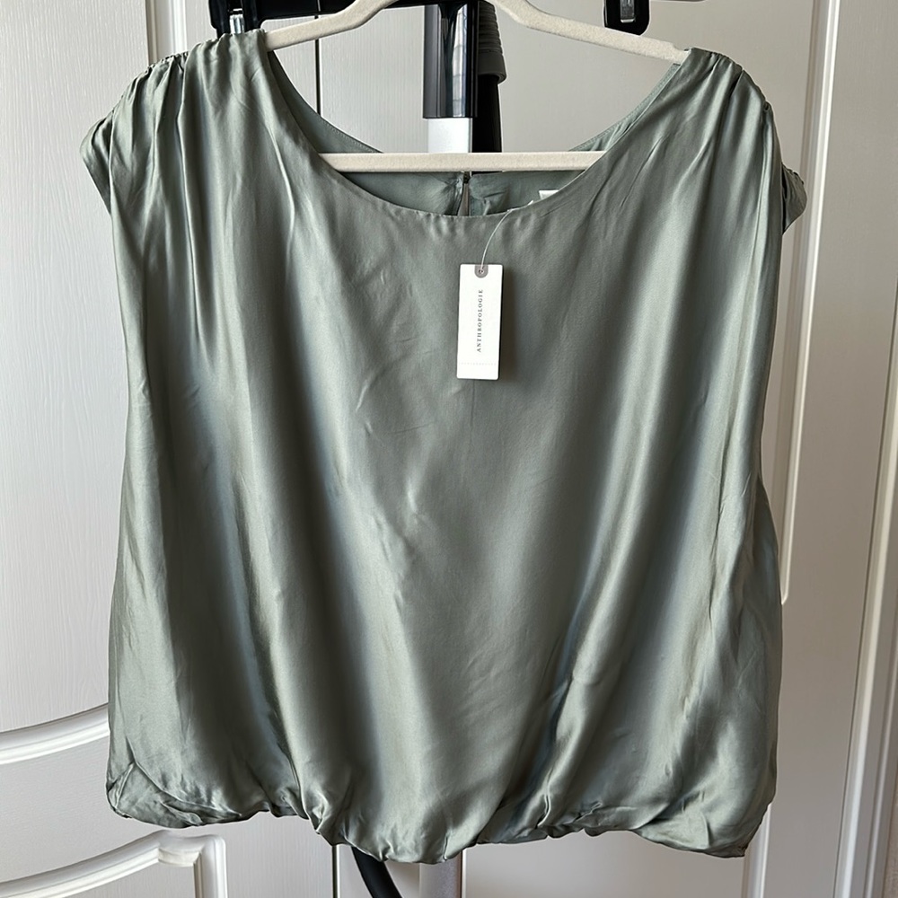 By Anthropologie Cap-Sleeve Silky Scoop Neck Blouse, Size XL